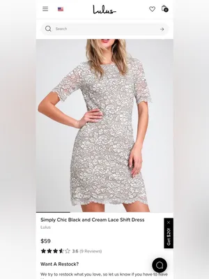 Lulus Women’s Simply Chic Black and Cream Short Sleeve Lace Shift Dress Size M thumbnail 3