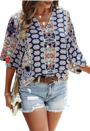 Women’s boho pattern blouse. New! Size large thumbnail 1