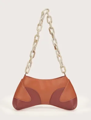 SheIn NWT Two Tone Vegan Leather Baguette Bag W Awesom Chain Handle thumbnail 1