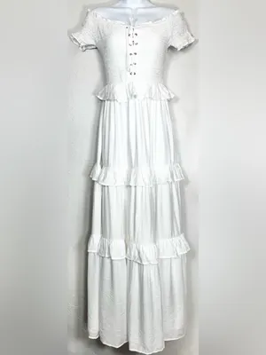 Beivy Off-Shoulder White Ruffle Maxi Dress Size Medium thumbnail 6