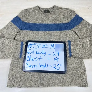 Vintage Abercrombie & Fitch Wool Blend Striped Sweater Oatmeal Blue 90s Medium thumbnail 8