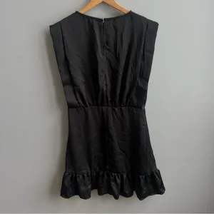 Deluc NWT Harlow Black Satin Mini Dress Size Medium Sleeveless Ruffle Dress thumbnail 8