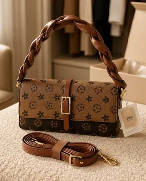 NWT Monogram Flap Crossbody Bag Braided Shoulder Strap Brown Two Tone thumbnail 1