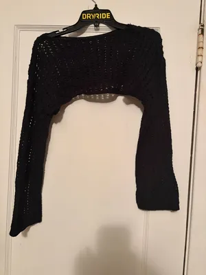 Women's Black Cropped Open-Knit Shrug - Versatile Layering Bolero, Sz. S thumbnail 2