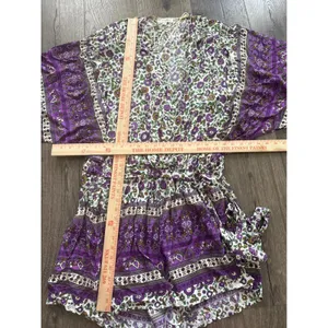 Umgee Womens 1XL Purple Floral Boho Kimono Sleeve Romper Surplice V-Neck thumbnail 4