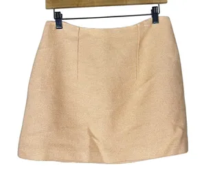 Mango Textured Woven Mini Skirt Solid Peach Preppy Cotton Linen Blend Size M thumbnail 1