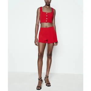 Zara Red Rhinestone Button Corset Crop Top Vest Size XS‎ Structured Boned NWOT thumbnail 10