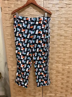 Anthropologie Hei Hei Ginza Geometric Print Pull On Crop Pants Black Blue Size M thumbnail 3