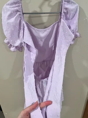 SHEIN Lilac Purple Swiss Dot Tie-Back Puff Sleeve Mini Dress Size XS thumbnail 4