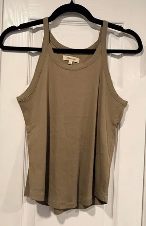 NWOT Madewell Size L Tan Brown Thin Strap Ribbed Supima Racerback Tank Top thumbnail 1