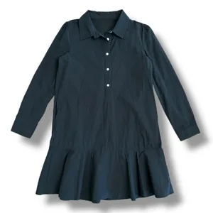 Black Cotton Collared Drop Waist Shirt Dress Women’s S Long‎ Sleeve Ruffle Hem thumbnail 1
