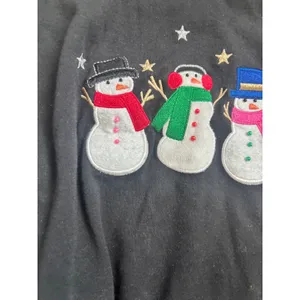 Christmas Snowman Holiday Vintage Embroidered Long Sleeve Shirt Black XL thumbnail 3