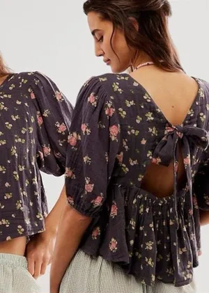 NWT Free People Chloe Mixed Print Back Cutout Top ~ Size Medium thumbnail 1
