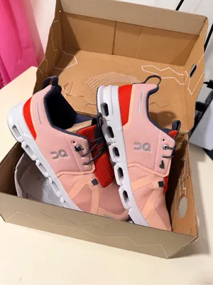 On Pink and Red Lightweight Athletic Sneakers thumbnail 3