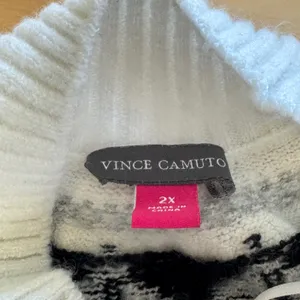 Vince Camuto Fair Isle Mock Neck Sweater Ivory Black Red Geometric Yoke 2X thumbnail 8
