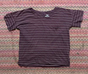Old Navy Maroon Stripe Boyfriend Pocket Tee thumbnail 1