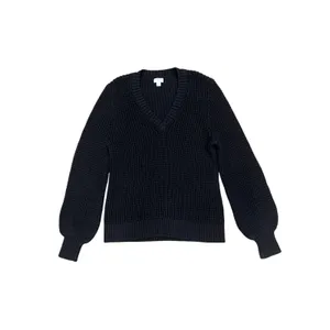 J.Crew Black Textured Knit Balloon Sleeve V-Neck Sweater L thumbnail 2