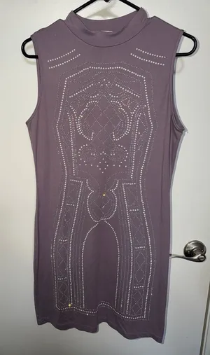Say What? Mauve Sleeveless Mock Neck Studded Bodycon Mini Dress thumbnail 1
