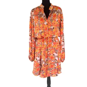 Emily Wonder Womens 1X Floral Mini Dress Orange Tan Tiered Boho 1X-18‎ thumbnail 4