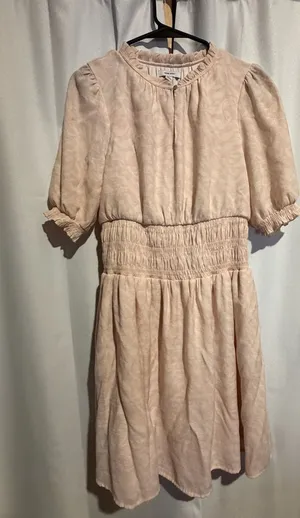 Nine West Pink Short Sleeve Ruffle Smocked Waist Mini Dress thumbnail 1
