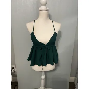 Urban Outfitters Womens Cami Top Dark Green Babydoll Front Tie Size Extra Small thumbnail 3