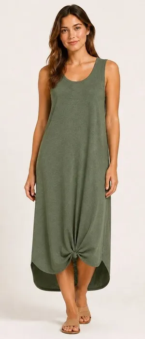 Aerie Tank Dress Women XXS Olive Green Linen Blend Midi High Low Athleisure thumbnail 1