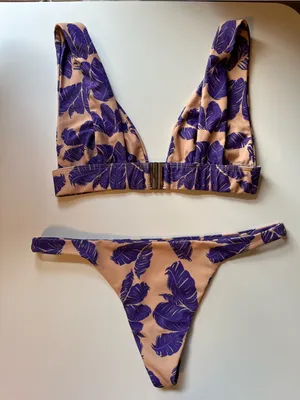 Ellejay Purple Leaf Print Bikini Set - Women Swim Bikini thumbnail 2