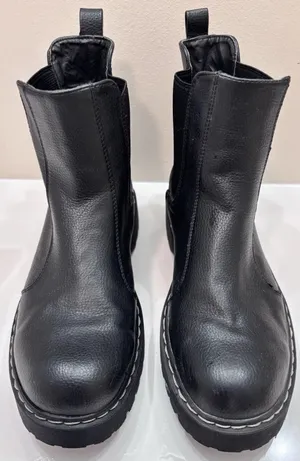 Black Leather Platform Boots Size 7.5 sincerely Jules Sleek‎ Hippie Retro thumbnail 1