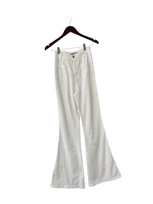 ALICE + OLIVIA High Rise Off-White Flare Wide Leg Cotton Pants Trousers thumbnail 2