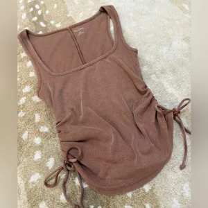 Pilcro Anthropologie brown ruched side tie tank top women’s size XXS thumbnail 4