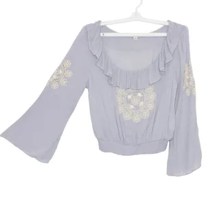 American Eagle Top Gauze Embroidered Cottage Boho Prairie Peasant Fairy Large thumbnail 7