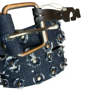 Denim Belt Y2K Distressed Studded 90s Indie Sleaze Western Jean Buckle Bunny 43" thumbnail 7
