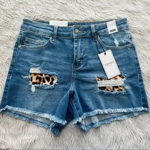 NWT Judy Blue denim distressed Leopard patch shorts size small New High Waist thumbnail 1
