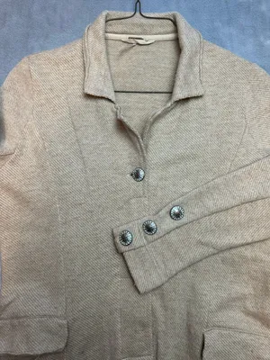 Free People Coat Wool Jacket Topper Long Boho Hippie Winter Button Tan Womens M thumbnail 3