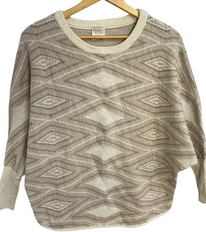 Kerisma Women’s Oversized‎ Wool Blend Boho Ribbed Knit Beige Brown Sweater M/L thumbnail 1