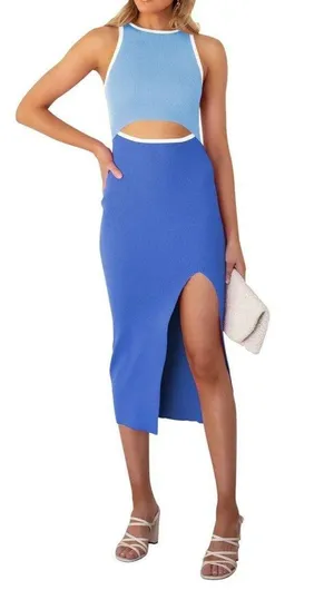 Amazon Blue Cut-out Sleeveless Dress thumbnail 1