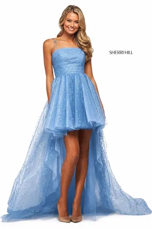 SHERRI HILL 53825 Light Blue/Silver Glitter‎ Star High-Low Dress Gown NWT Size 4 thumbnail 1