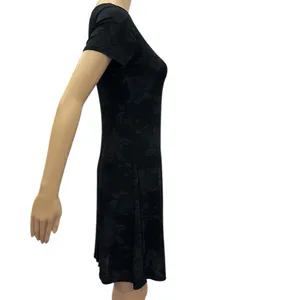 Vintage ESSE Floral Black and Gray Short Sleeve A Line Fit Flare Dress Size M thumbnail 6