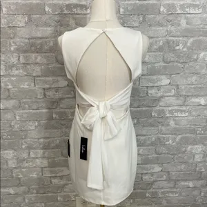 Lulus CONFIDENT CUTIE WHITE TIE BACK SLEEVELESS MINI DRESS thumbnail 4