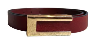 VTG Red Brown Adjustable Leather Belt Brass Buckle Minimalist Retro Western Boho thumbnail 1