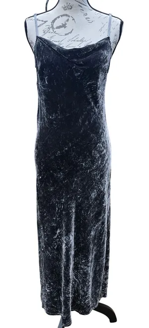 Bella Dahl Women's Gray Crushed Velvet Maxi Dress Cowl Neck Side Slits Small‎ thumbnail 1