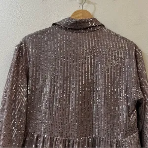 Anthropologie Maeve Bettina Mini Shirt Dress in Sparkly Silver Sequins Size XS‎ thumbnail 7