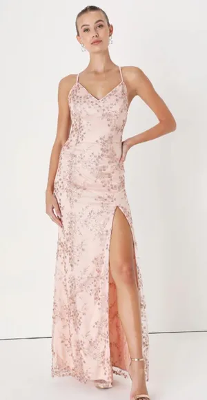 Lulus Blissful Blossoms Blush Pink Sequin Backless Maxi Dress thumbnail 2
