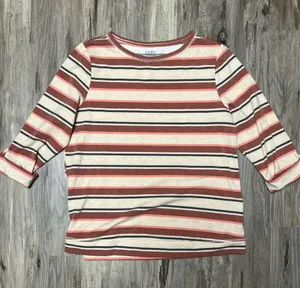 croft & barrow Striped Crewneck Top - Rose, White, Gray thumbnail 1