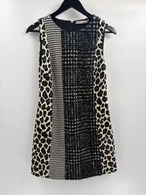 Alice and Olivia Clyde in Black & White Patchwork A-line Mini Shift Dress sz 4 thumbnail 3