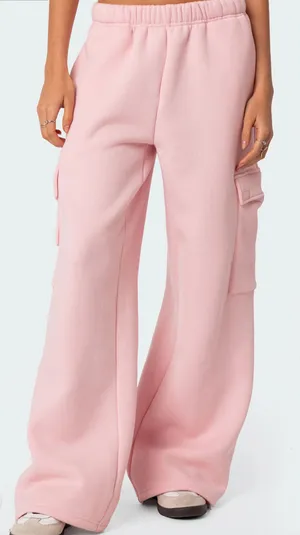 Edikted Pink Wide Leg Cargo Sweatpants thumbnail 1