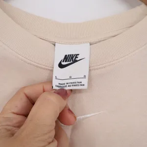 Nike Sweatshirt Womens L Oversized Center Swoosh Tan Embroidered Logo Good thumbnail 4