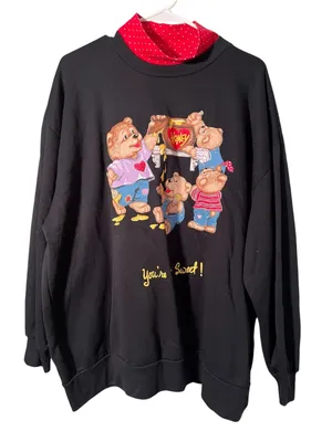 Vintage Basic Editions Womens Mock Neck Sweatshirt Black Bear Honey You're Sweet thumbnail 1