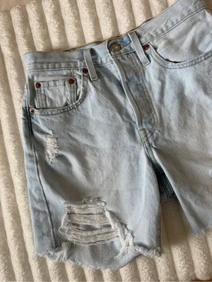 Levi's 501 Light Blue Distressed High-Rise Denim Shorts thumbnail 2