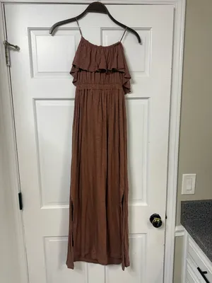 Express Chocolate-Brown Sleeveless Ruffle Maxi Dress thumbnail 6